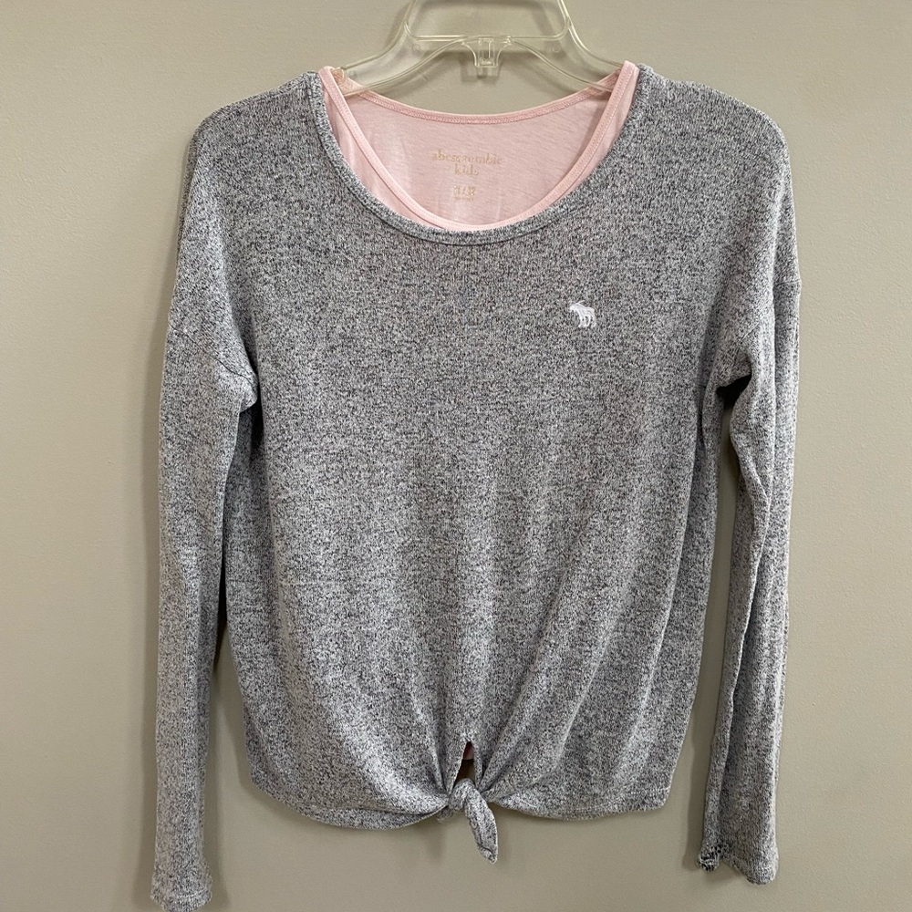 Kids Abercrombie Gray and Pink Layered Knotted Tee